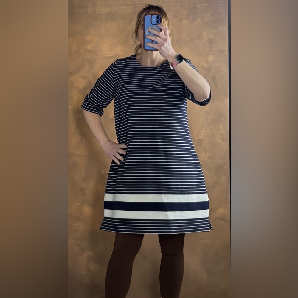 Joules Navy and White Striped 3/4 Sleeve Dress